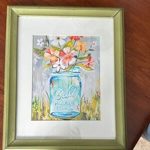 Katie Daisy Framed Floral Mason Jar Wall Art - Green Frame